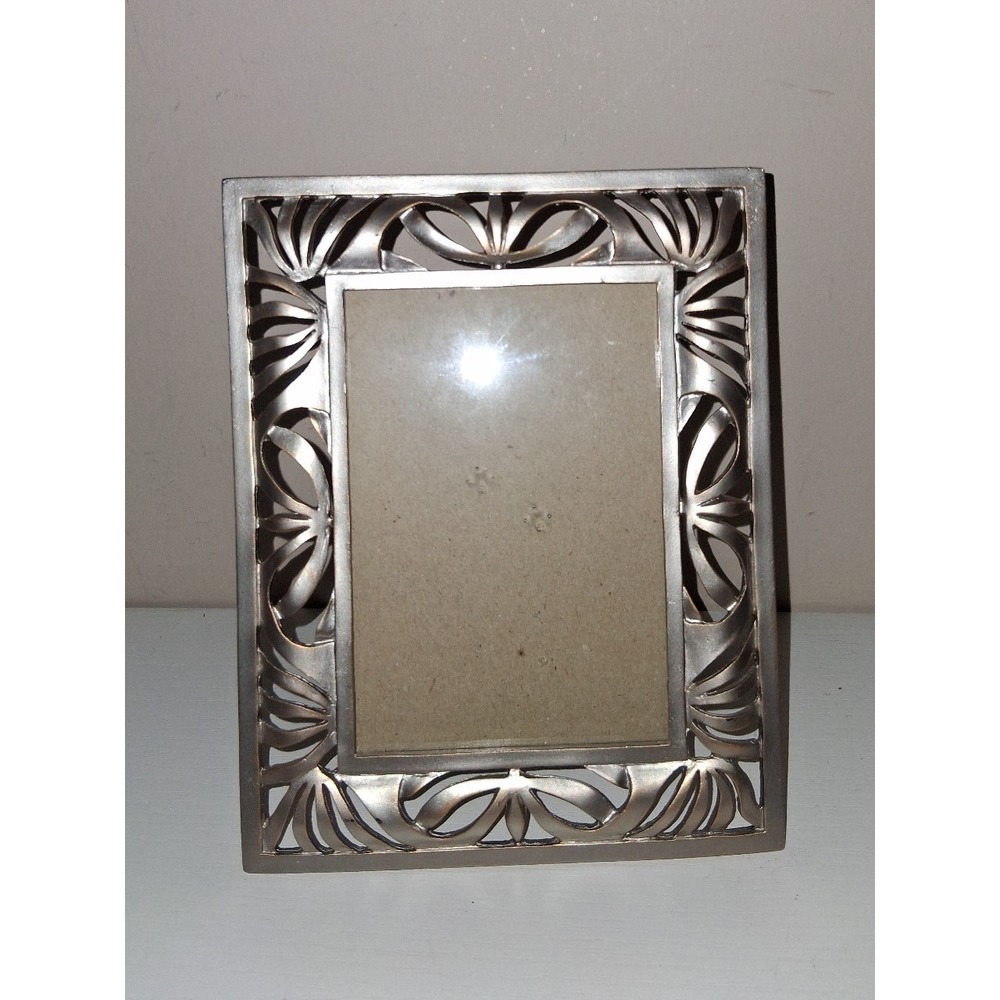 Burnes of Boston Silver Tone Art Deco Openwork Picture Frame 3x5